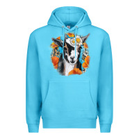 Ocean Blue Daisy Goat With Background Premium Hoodie - RanaPortraitStore