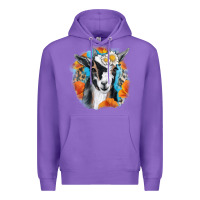 Purple Daisy Goat With Background Premium Hoodie - RanaPortraitStore