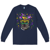 Navy mardi gras  mask pitbull Long Sleeve Tee - RanaPortraitStore