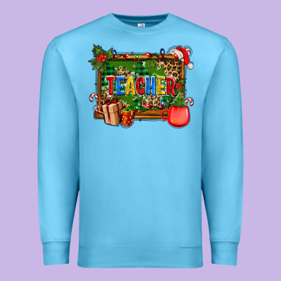 Christmas Teacher And Coffe Cup With Board Premium Sweatshirt Designed By Adodesignshop