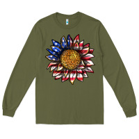 Army Green 4th of july sunflower Long Sleeve Tee - texasbilliewilder
