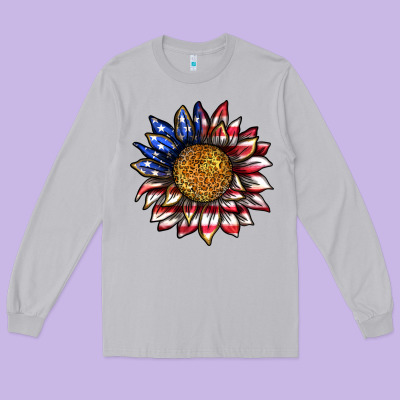 Long Sleeve Tee 4th of july sunflower