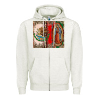 Oatmeal Heather Virgin Mary Mexican Flag Zipper Hoodie - CTS Tumbler Store