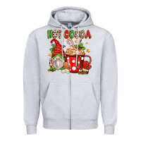 Heather Grey hot cocoa gnome Zipper Hoodie - texasbilliewilder