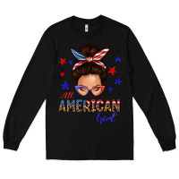 Black all american girl messy bun Long Sleeve Tee - texasbilliewilder
