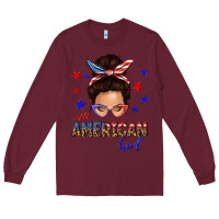 Burgundy all american girl messy bun Long Sleeve Tee - texasbilliewilder