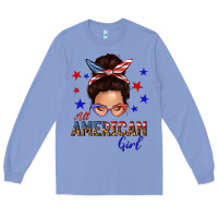 Colony Blue all american girl messy bun Long Sleeve Tee - texasbilliewilder