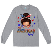 Heather Grey all american girl messy bun Long Sleeve Tee - texasbilliewilder