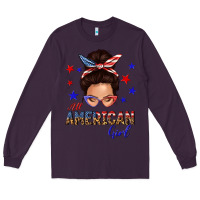 Plum all american girl messy bun Long Sleeve Tee - texasbilliewilder