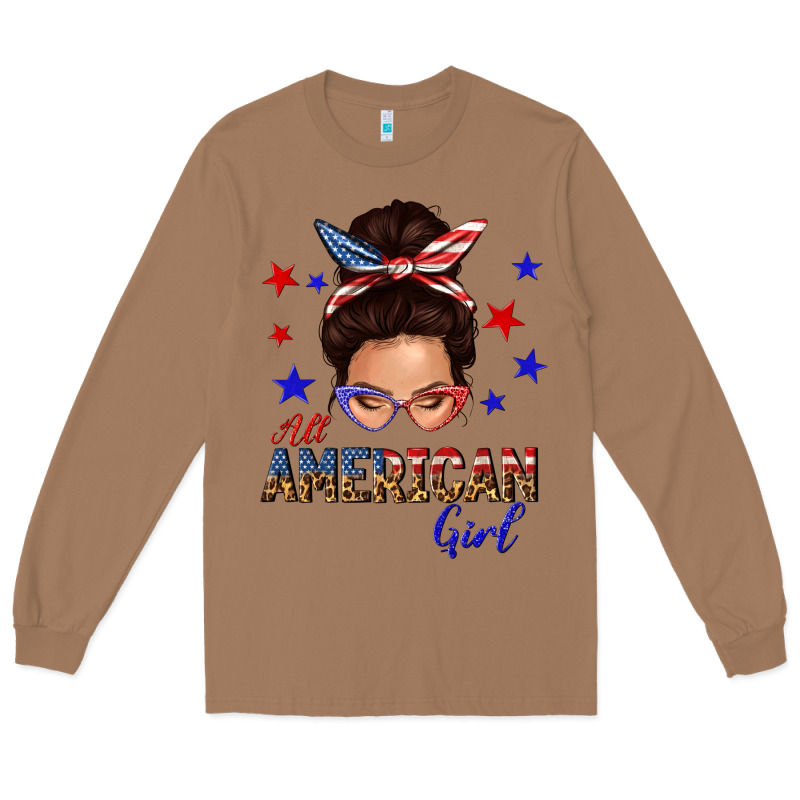 All American Girl Messy Bun Long Sleeve Tee by texasbilliewilder | Teevron