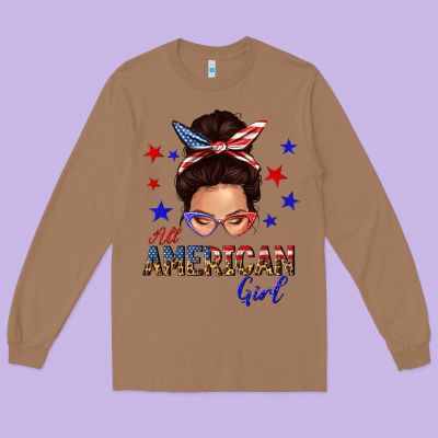 Long Sleeve Tee all american girl messy bun