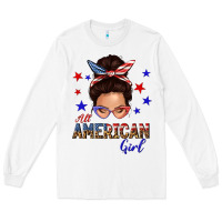 White all american girl messy bun Long Sleeve Tee - texasbilliewilder