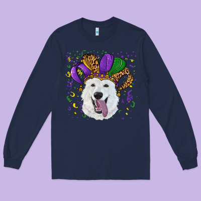 Long Sleeve Tee mardi gras hat  white shepherd