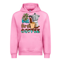 Fuchsia Pink coffee cups but first coffee Urban Hoodie - NancyCooperArtShop