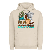 Pigment French Oak coffee cups but first coffee Urban Hoodie - NancyCooperArtShop