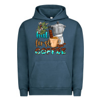Pigment Midnight Navy coffee cups but first coffee Urban Hoodie - NancyCooperArtShop
