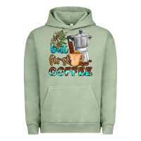 Pigment Oil Green coffee cups but first coffee Urban Hoodie - NancyCooperArtShop