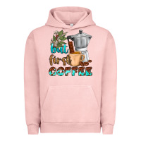 Pigment Salmon coffee cups but first coffee Urban Hoodie - NancyCooperArtShop