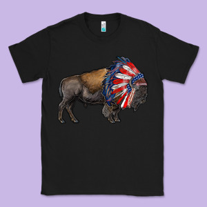 American Bison With Indian Headdress Classic Tee Designed By Ranaportraitstore