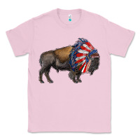 Bubblegum Pink american bison with indian headdress Classic Tee - RanaPortraitStore