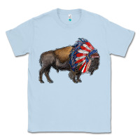 Dusty Blue american bison with indian headdress Classic Tee - RanaPortraitStore