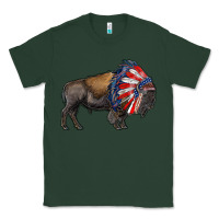 Sports Green american bison with indian headdress Classic Tee - RanaPortraitStore