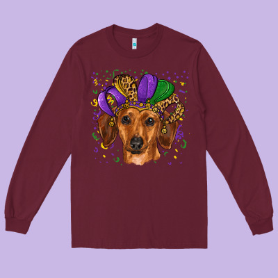 Long Sleeve Tee mardi gras hat dachshund