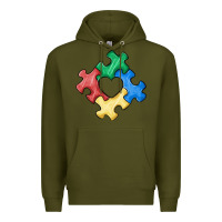 Army Green autism puzzle Premium Hoodie - MaliasSmallBusiness