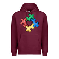 Burgundy autism puzzle Premium Hoodie - MaliasSmallBusiness