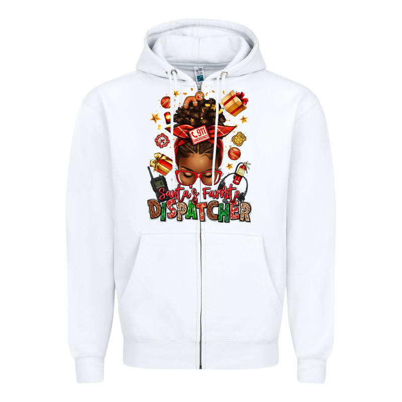 Santa's Favorite Dispatcher Afro Messy Bun Zipper Hoodie by texasbilliewilder | Teevron