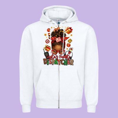 Santa's Favorite Dispatcher Afro Messy Bun Zipper Hoodie Designed By Texasbilliewilder