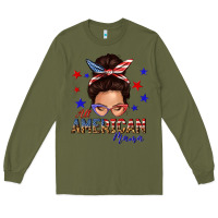 Army Green all american mama messy bun Long Sleeve Tee - texasbilliewilder
