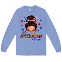 Colony Blue all american mama messy bun Long Sleeve Tee - texasbilliewilder