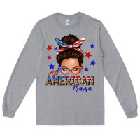 Heather Grey all american mama messy bun Long Sleeve Tee - texasbilliewilder