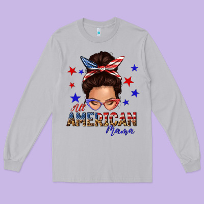 Long Sleeve Tee all american mama messy bun