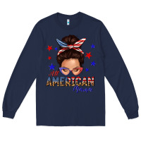 Navy all american mama messy bun Long Sleeve Tee - texasbilliewilder