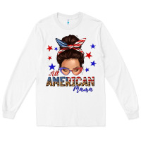 White all american mama messy bun Long Sleeve Tee - texasbilliewilder