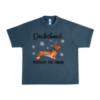 Midnight Navy dachshund through the snow Urban Heavy Tee - MaliasSmallBusiness