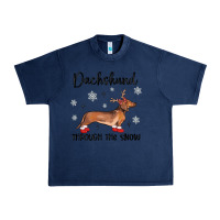 Navy dachshund through the snow Urban Heavy Tee - MaliasSmallBusiness