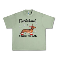 Oil Green dachshund through the snow Urban Heavy Tee - MaliasSmallBusiness