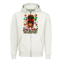 Oatmeal Heather santa's favorite secretary afro messy bun Zipper Hoodie - texasbilliewilder
