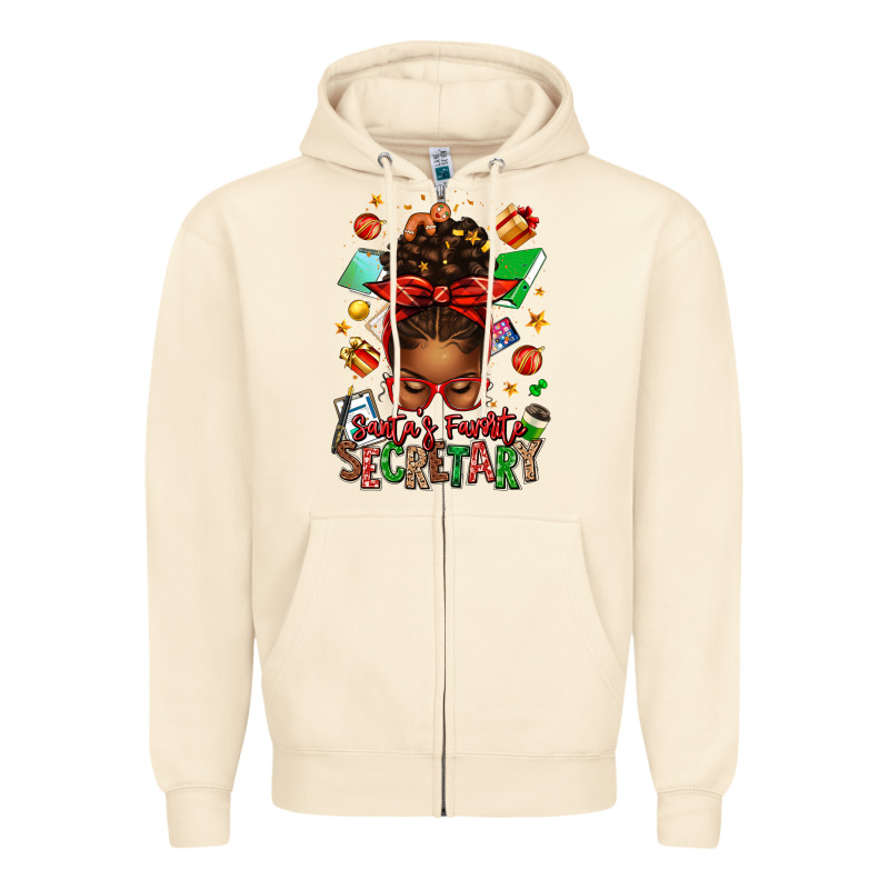 Santa's Favorite Secretary Afro Messy Bun Zipper Hoodie by texasbilliewilder | Teevron