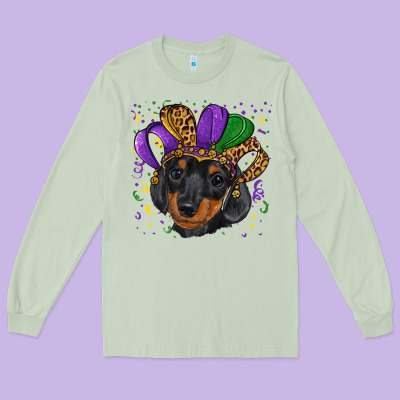 Long Sleeve Tee mardi gras hat dachshund puppy