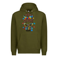 Army Green messy bun autism mom Premium Hoodie - MaliasSmallBusiness