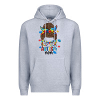 Heather Grey messy bun autism mom Premium Hoodie - MaliasSmallBusiness