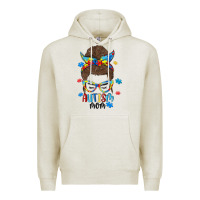 Oatmeal Heather messy bun autism mom Premium Hoodie - MaliasSmallBusiness