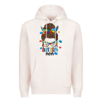 Pale Pink messy bun autism mom Premium Hoodie - MaliasSmallBusiness