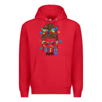 Red messy bun autism mom Premium Hoodie - MaliasSmallBusiness