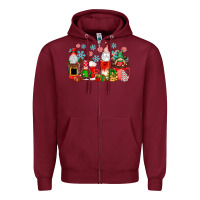 Burgundy christmas gnomes coffee cups Zipper Hoodie - texasbilliewilder