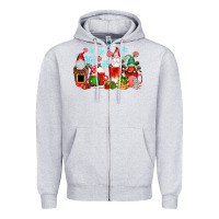 Heather Grey christmas gnomes coffee cups Zipper Hoodie - texasbilliewilder